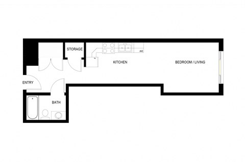 Floor plan for studio, 1 bath, 357 sqft